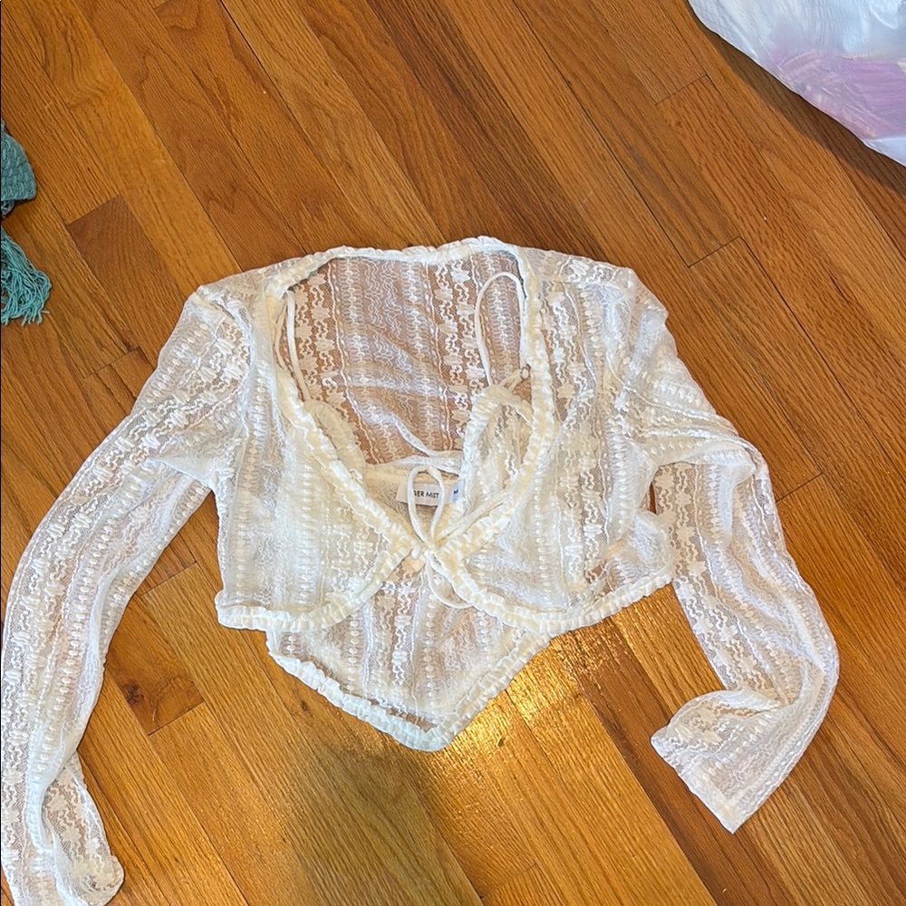 Tiger Mist Cream Tie Front Crop Blouse